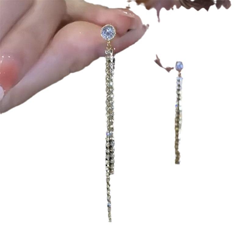 Elegant Silver Needle Zircon Tassel Earrings for Women - Long, Niche Design, High-Class Temperament