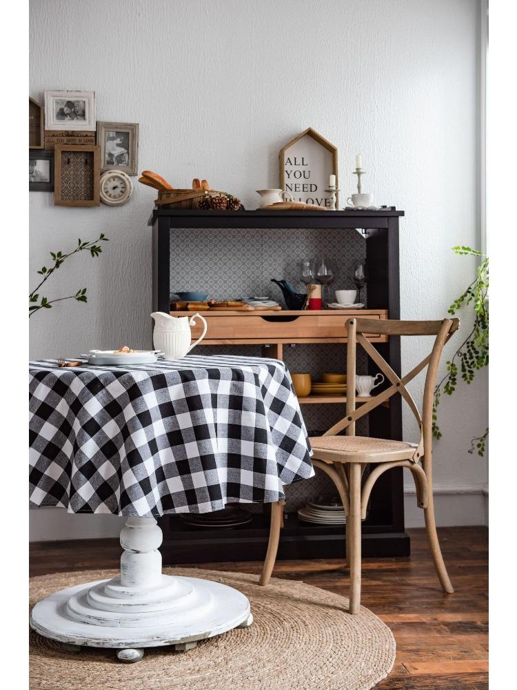 Plaid  Black and White Coffee Table Cloth Dining Table Cloth Round Table Cover for Valentine’s Day, Small Round Tables, Dining Room, Bedroom