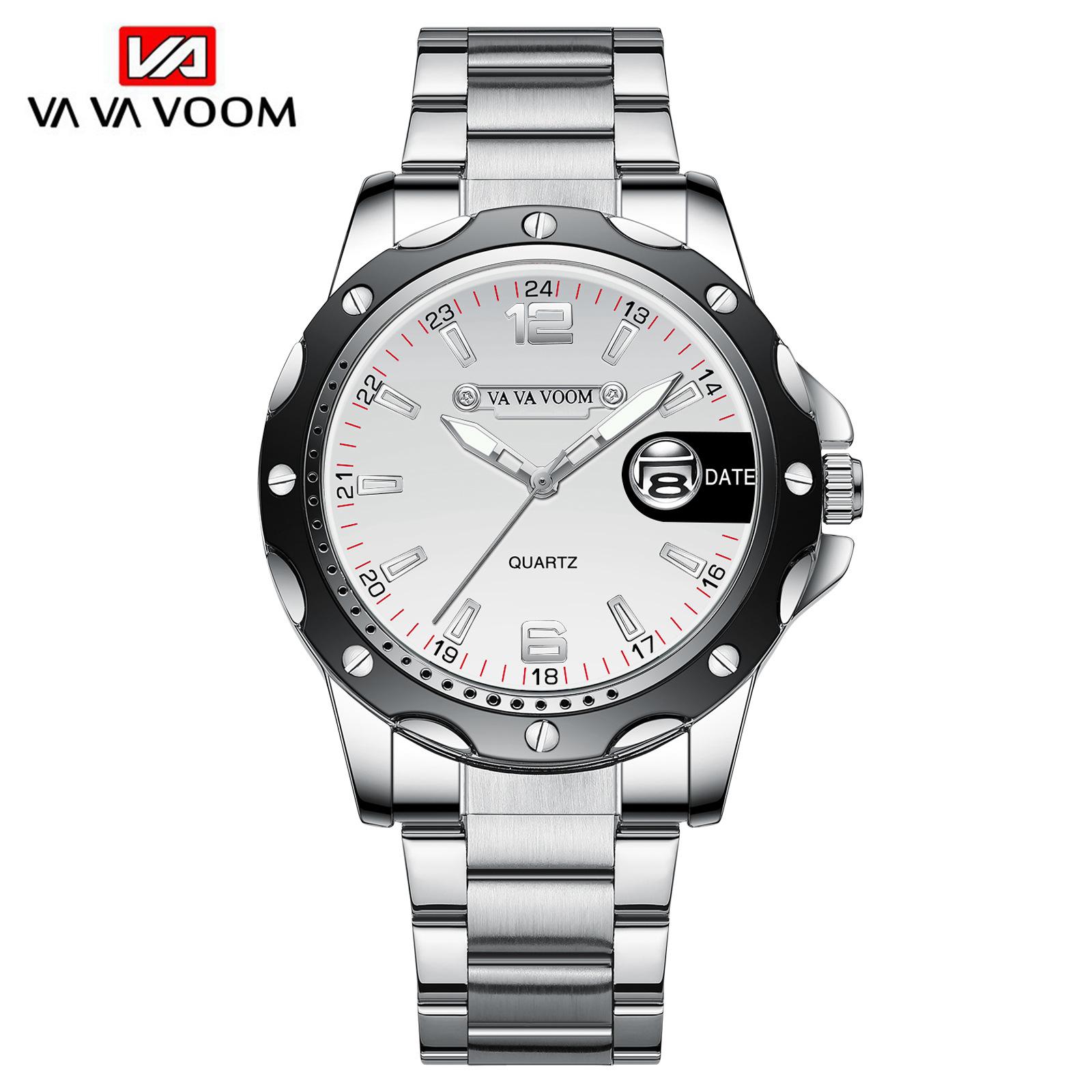

VA VA VOOM Men s Quartz Watch Magnifying Glass Calendar Luminous Men s Steel Belt Sports Watch