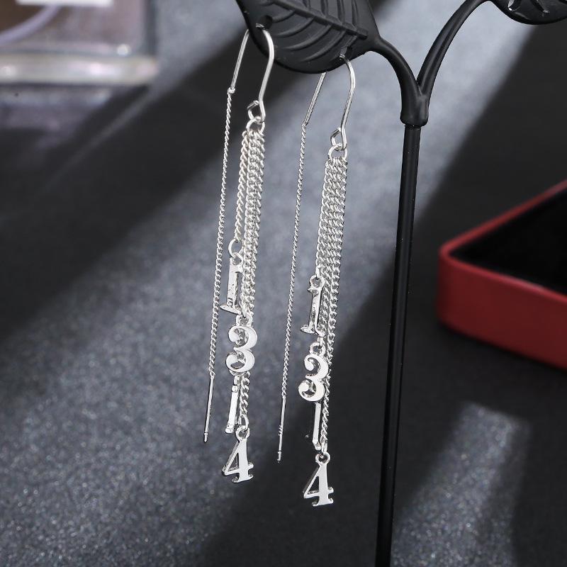 Brincos Longos Coreanos de Prata S925 Agulha Estrela & Lua Folha Trevo para Mulheres