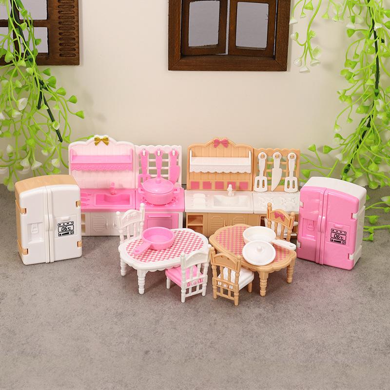1Set 1:12 Dollhouse Miniature Double Door Refrigerator Dining Table Furniture Model Decor Toy
