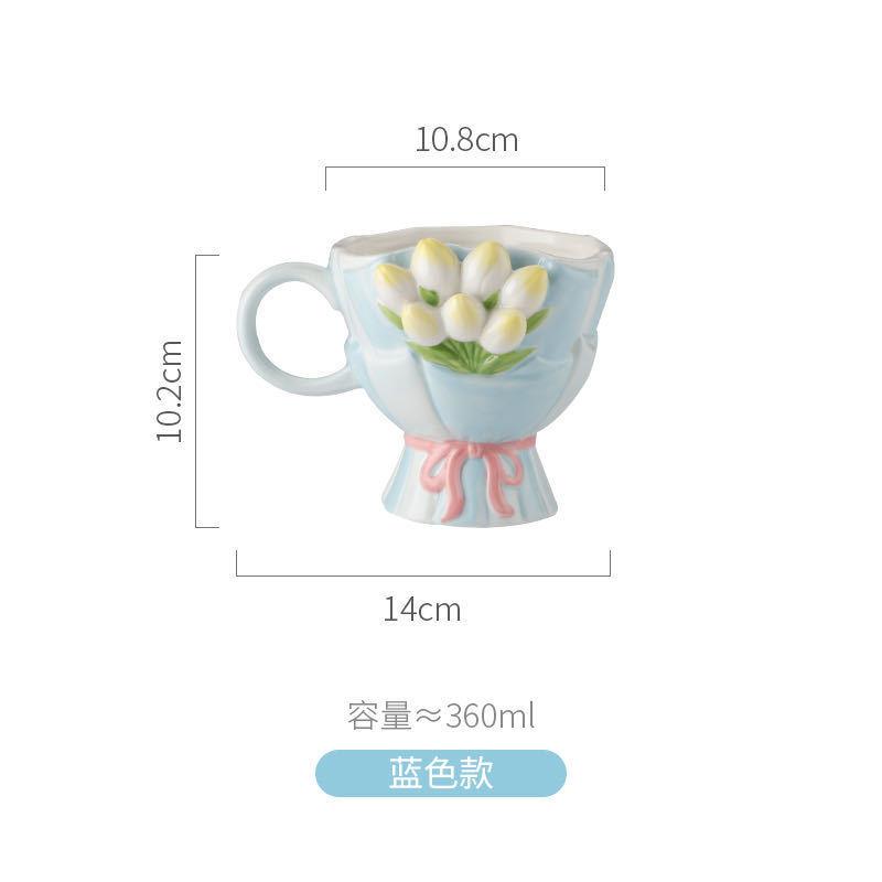 Three-dimensional Relief Tulip Ceramic Coffee Cup Embossed Flower Bouquet Mugs Mugs Coffee Cups Afternoon Tea Accessories