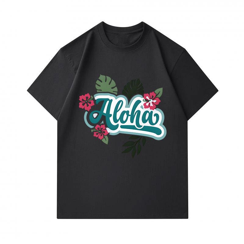 Men's 100% Cotton Crew Neck Short Sleeve T-Shirt, Casual Aloha Hibiscus Monstera Floral Print Summer Loose Tee for Daily Tropical Hawaiian Style Wear