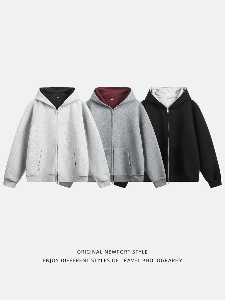 Men's 380GSM Heavyweight Hoodie Contrast Color Lining Short Wide Boxy Fit Pullover Jacket Fall Streetwear