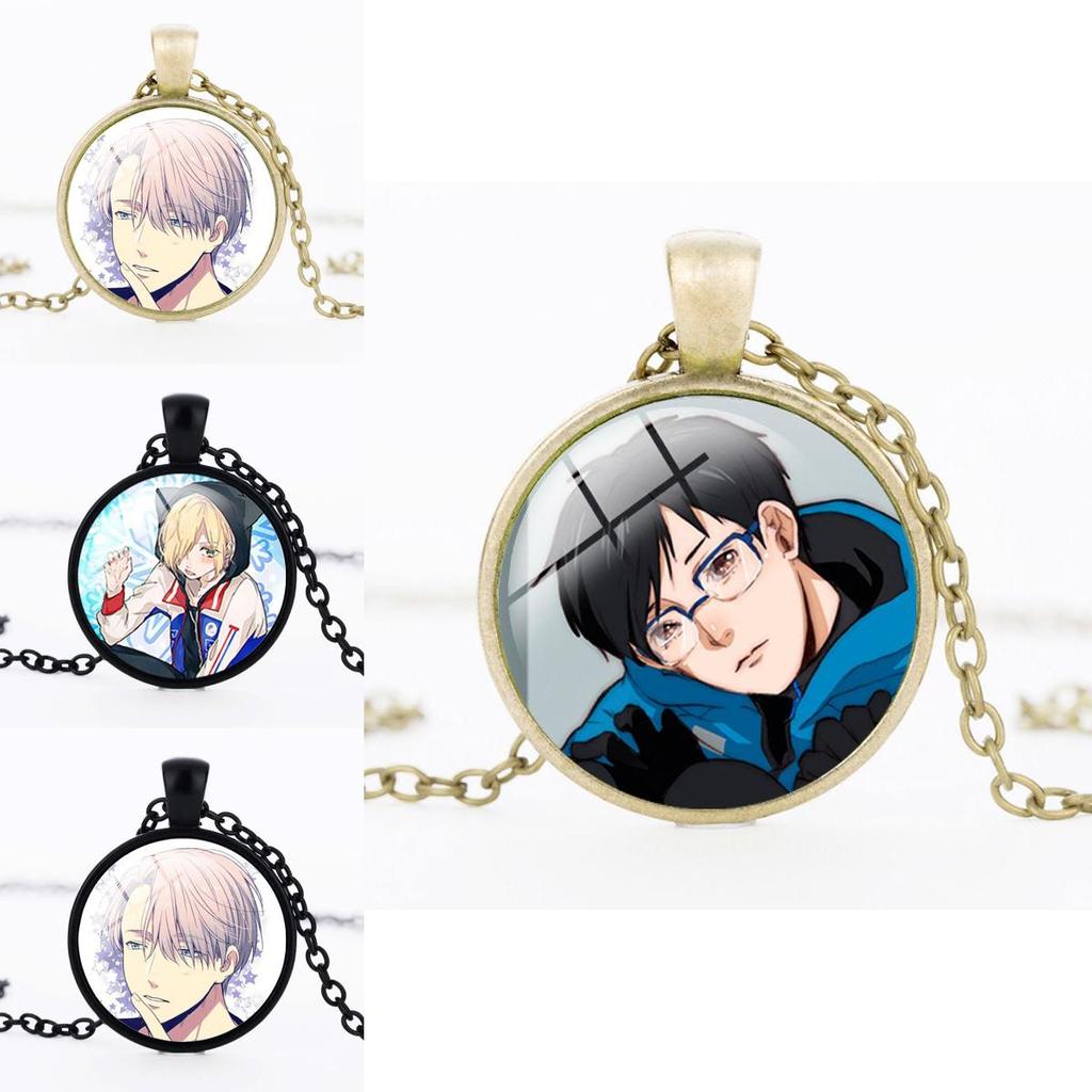Round Acrylic Alloy Pendant Figure Pattern Necklace Unisex Chain