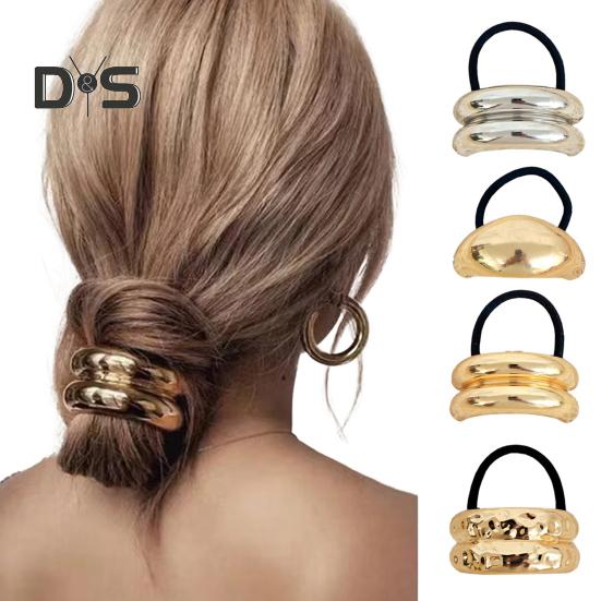 3/4Pcs Hair Rope Golden Metal Decor Hair Tie Cuff High Elasticity Hair Rope Bands Black Hair Accessories Ponytail Holder