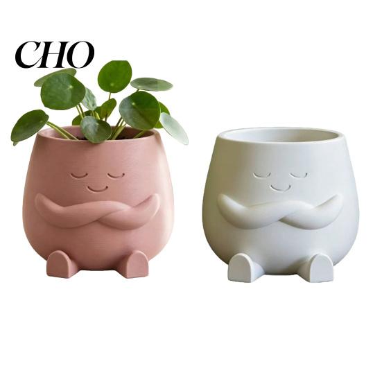 Smiling Face Planter Mini Flowerpot Cute Desktop 3D Printed Healing Green Plant Pot Creative for Home Office Stable with Legs