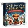 Desktop Holiday Ornaments 24 Days of 3D Highland Cow Christmas Advent Calendar, Cute Farm Party Favors Cattle Countdown Calendar with Mini Figurines