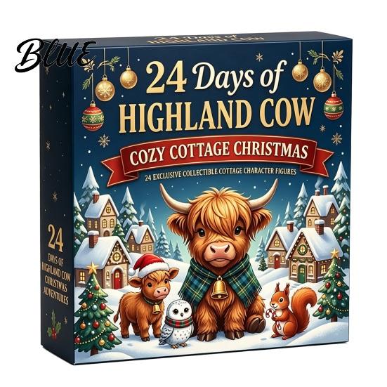 Desktop Holiday Ornaments 24 Days of 3D Highland Cow Christmas Advent Calendar, Cute Farm Party Favors Cattle Countdown Calendar with Mini Figurines