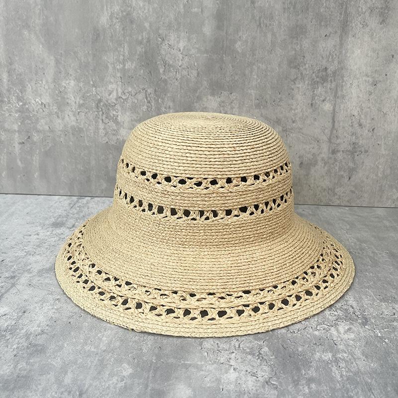 25 Fine Raffia Hand-Woven Hollow Straw Hat Women'S Summer Sun Protection Visor Elegant Top Hat Bucket Hat