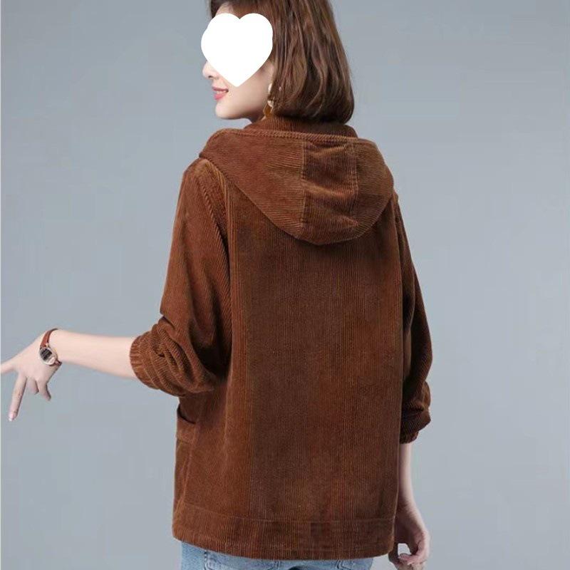 2025 Women's Slimming Corduroy Jacket: Spring/Autumn Casual Loose Fit for Middle-Aged and Elderly Mothers