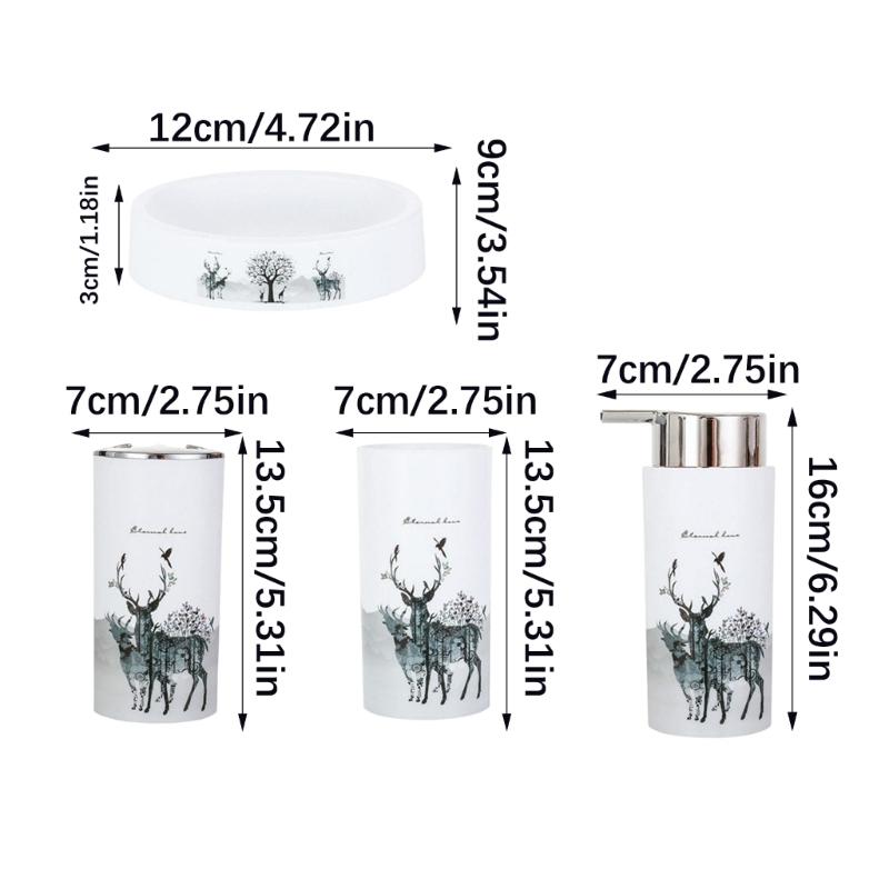 4er-Set Badezimmer-Organizer mit Hirschmotiv, inklusive Zahnbürstenbecher, Seifenschale und Flüssigseifenspender für das Badezimmer zu Hause