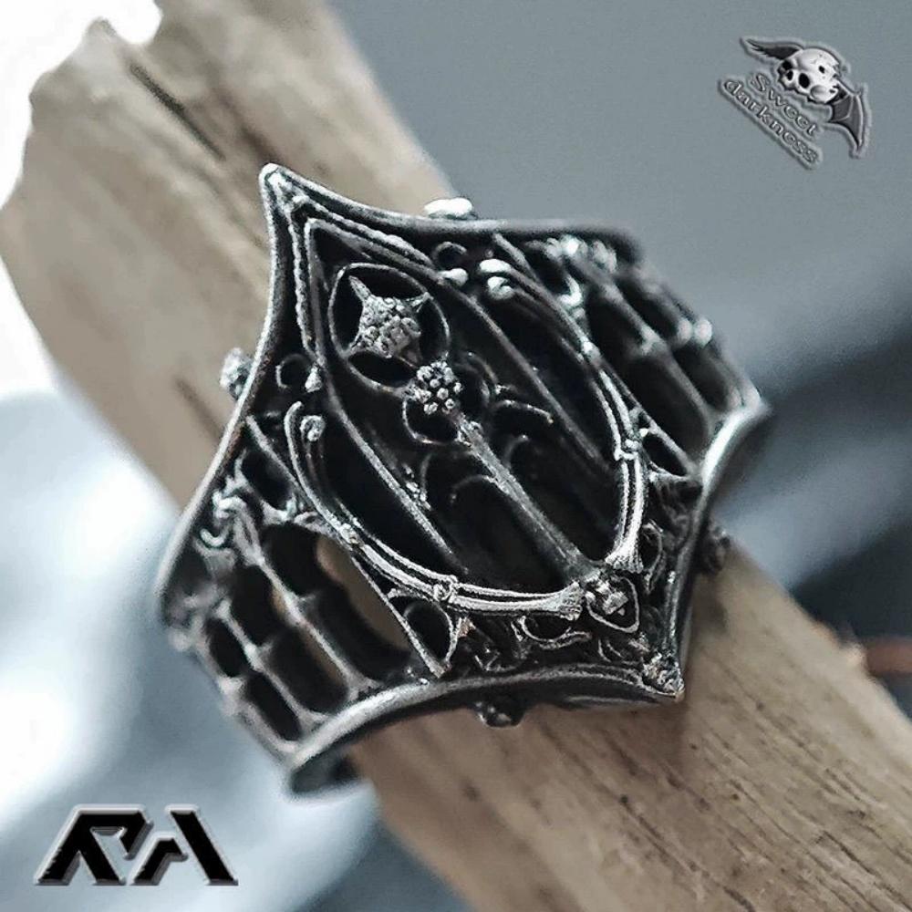Nieuwe Unisex Geometrische Textuur Kasteel Ring - Klassiek Retro Gotisch Mode Accessoire voor Vakantiecadeau