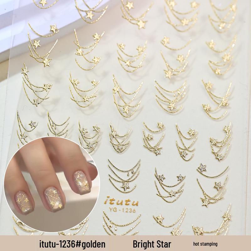 

Переливающиеся наклейки для ногтей «Мерцающая галактика» с лазерными звездами и узорами серебряной цепочки