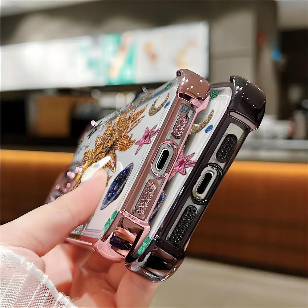 Retro Sun Star Pattern Electroplate AntiDrop Phone Case For iPhone 16 Pro Max 15 14 Plus 13 12 11 17 Air 16E Transparent Cover