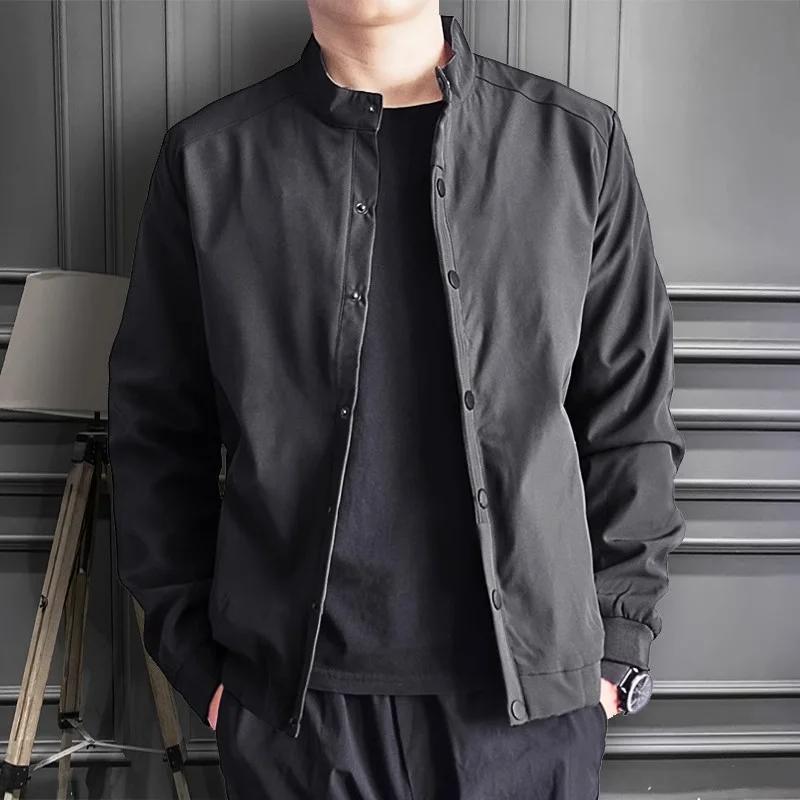 

Мужская куртка на осень и зиму в корейском стиле, приталенная, бейсбольная форма, топ со стойкой L чёрный