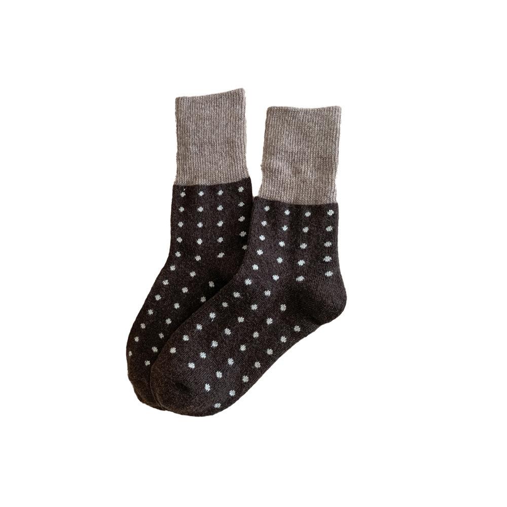 Warm Wool Socks for Women, Mid-calf Socks for Autumn and Winter, Thickened Color-blocked Polka Dot Winter Long Socks, Pile Socks