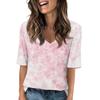 Women's V Neck T Shirts Half Sleeve Tops Printed Casual Summer Tees T Shirt Blouse