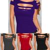 Premium Quality Summer Women's T-shirt Short Sleeve Broken Style Stretch Blouse For Nightclub