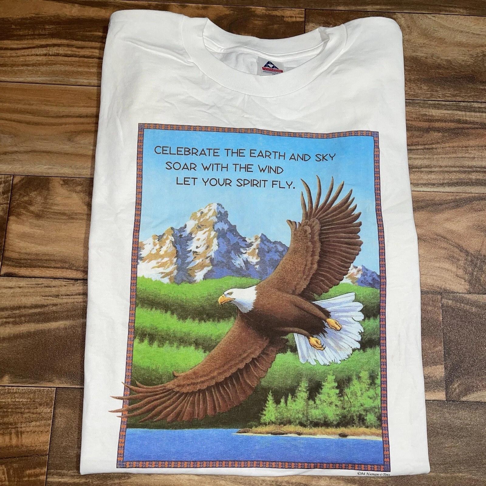 

Vintage 1994 HUMAN-I-TEES Celebrate Earth and Sky Eagle Nature T Shirt 90s XXL 3XL