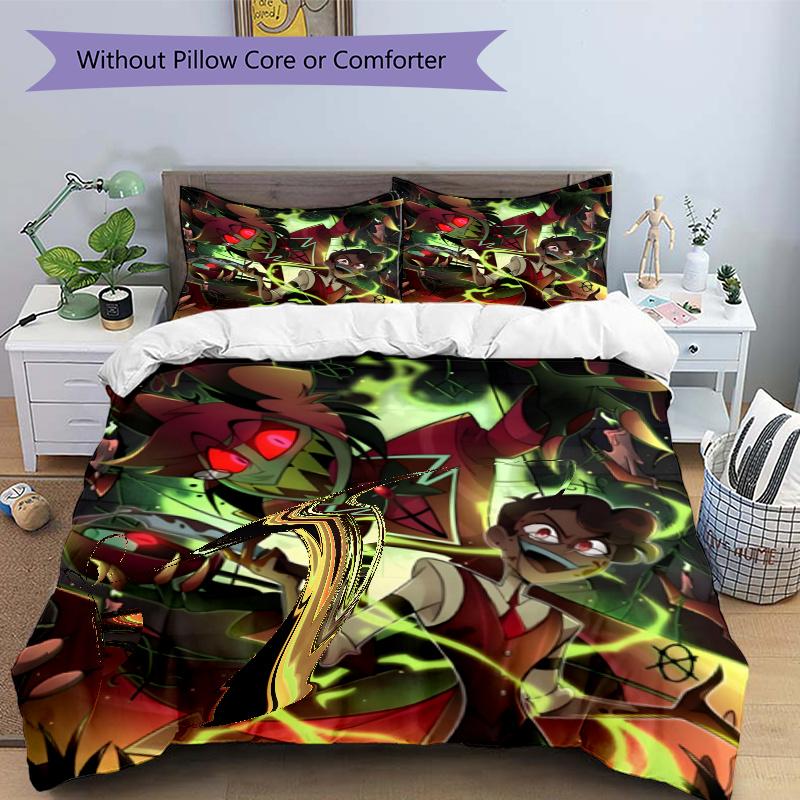 3pcs Duvet Cover Set (1*Duvet Cover + 2*Pillowcase, Without Core), Hazbin Hotel Print Bedding Set, Bedroom Decor, All‑Season, Gift