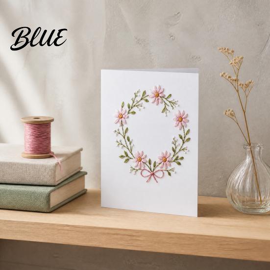 Beginner Embroidery Pattern Set Christmas Hand Card DIY Kit, Holiday Greeting Seasonal Paper Craft Project with Threads And Beads, Gift for Adults Kit