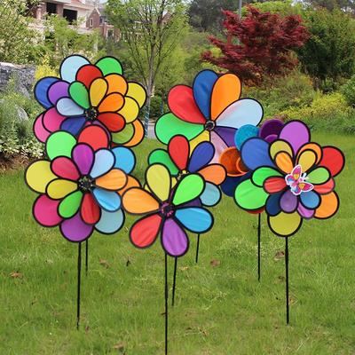 Large Three-Layer Black-Edged Eight-Color Pinwheel Toy for Kids - Double-Layer Fabric Outdoor Decoration