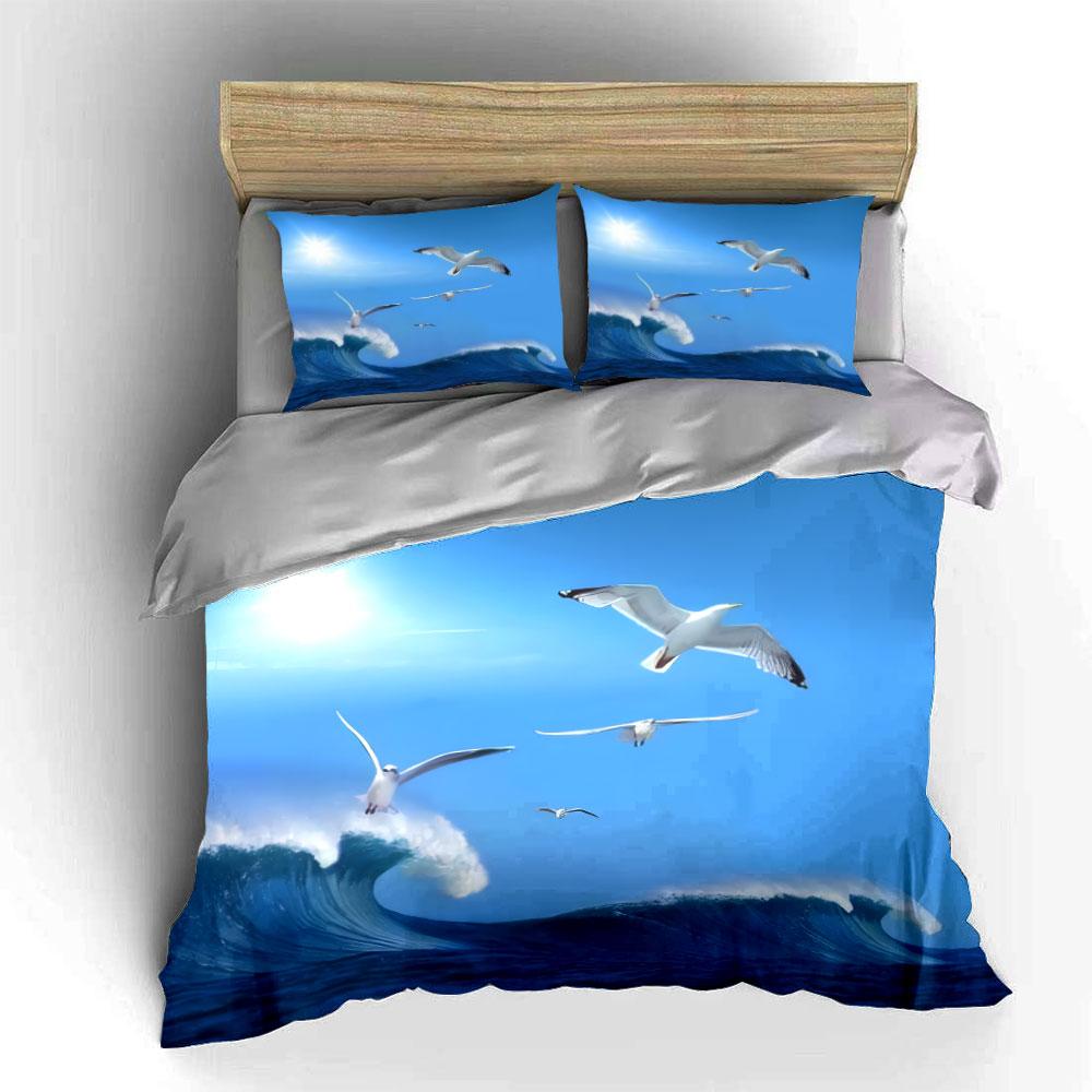 Seagull Ocean Wave Decor Set Soft Comfortable Duvet Cover Bedding Set Included 1*Duvet Cover & 2*Pillowcases, Gift