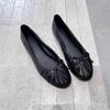 New Simple Round Head Pleated Bow Shallow Mouth Grandma Shoes Versatile Flat Bottom Comfortable Single Shoes Women
