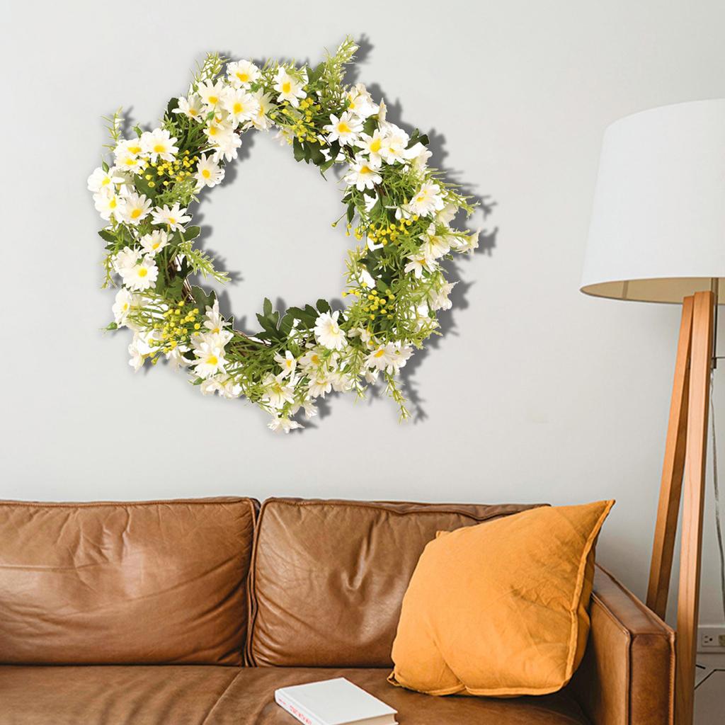 13.78inch Artificial Daisy Flowers Wreath Wall Hanging Door Decoration Hanging Garland for Household