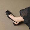 Retro Square Toe Woven High Heeled Sandals Summer Fashionable Breathable Single Buckle Thick Heeled Women's Shoes