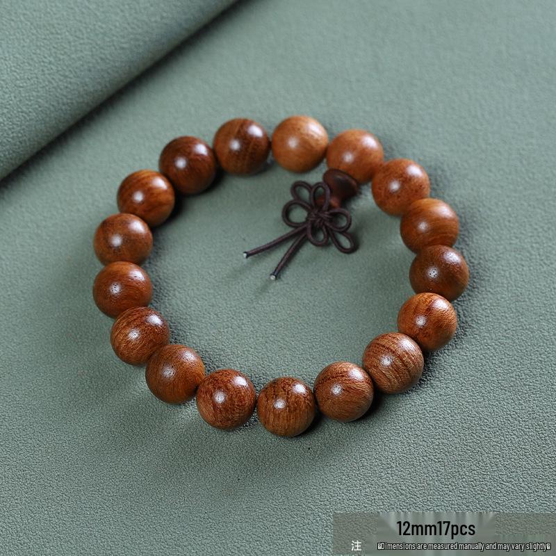 Myanmar Yellow Rosewood Wengwan Buddhist Prayer Beads Bracelet - Unisex Wooden Ornament with Round Beads