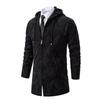 Autumn Winter Men's Fleece Mid Length Hooded Knit Cardigan Casual Knitwear Coat Thickened Warm Sweatercoat Men