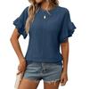 A New Summer Solid-color Round-neck Short-sleeved T-shirt with Lotus Leaf Sleeves for Women