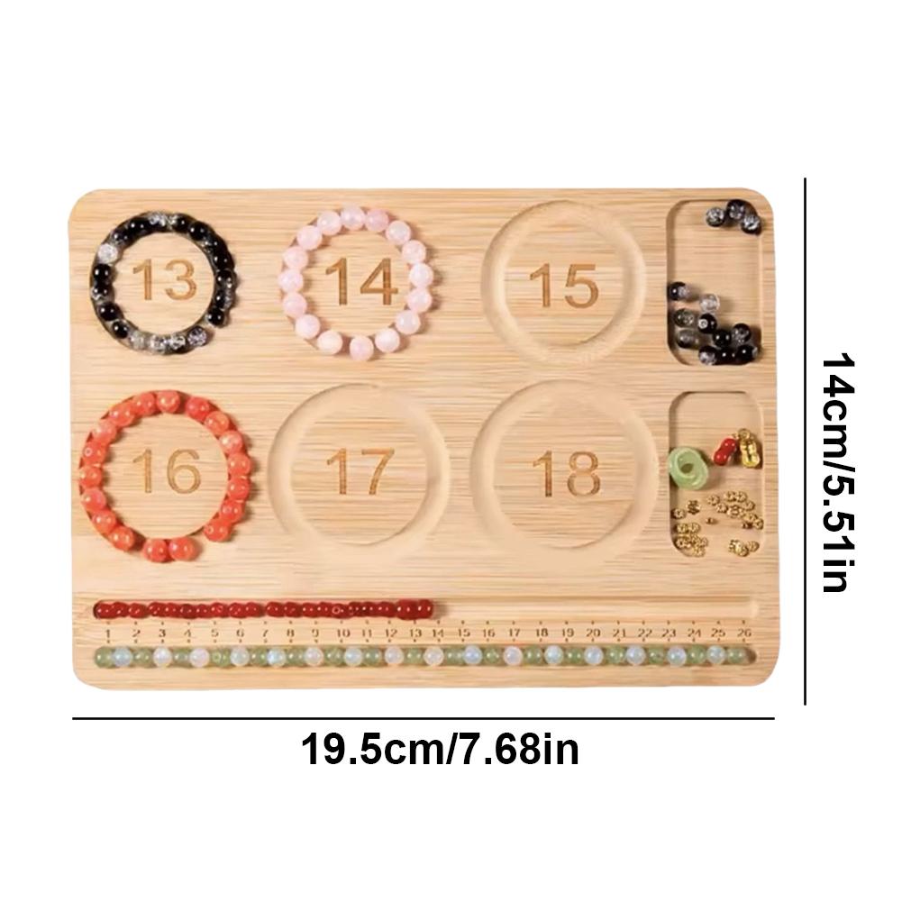 Bamboo Bead Board DIY Bracelet Bead Board Multi-Function Measuring Beads Tray Bamboo Beading Tray for DIY Bead Design