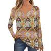 Women's Fashion Long Sleeve V-Neck Pullover Printed T-Shirt Top With Pocket