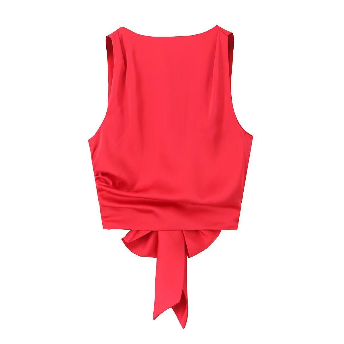 Summer 2025 Y2K-Style Women s Backless Knotted Crop Top, European & American Design, E62056