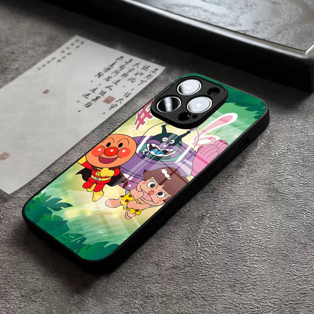 Cartoon Cute Anpanman Phone Case For IPhone 15 Pro Max 14 Pro 12 11 13 Mini X XR XS 16 Plus SE Tempered Glass Back Cover