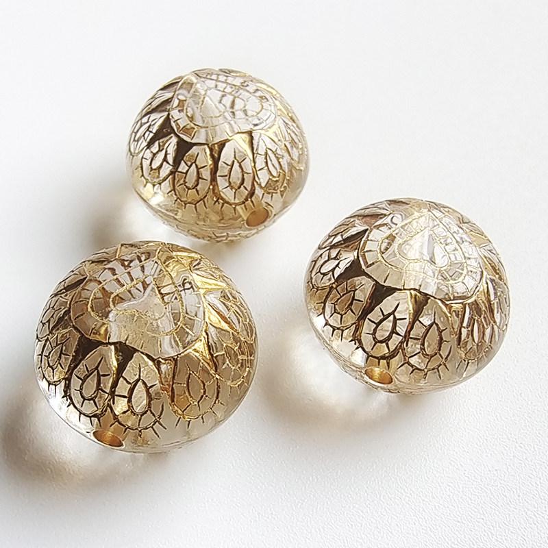 Gold-Plated Peach Heart Flat Round Acrylic Beads for DIY Jewelry Making