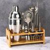 Stainless Steel Cocktail Shaker Set With Storage Wooden Rack For Home Bar Enthusiasts