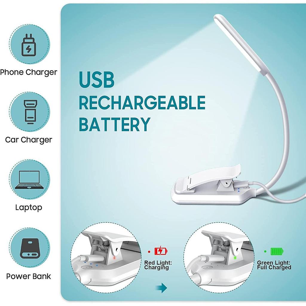 Led Reading Light, Rechargeable Reading Light Lamp In 3 Brightness Modes (cool White/warm Yellow), Gradual Dimming Reading Light For Book Black