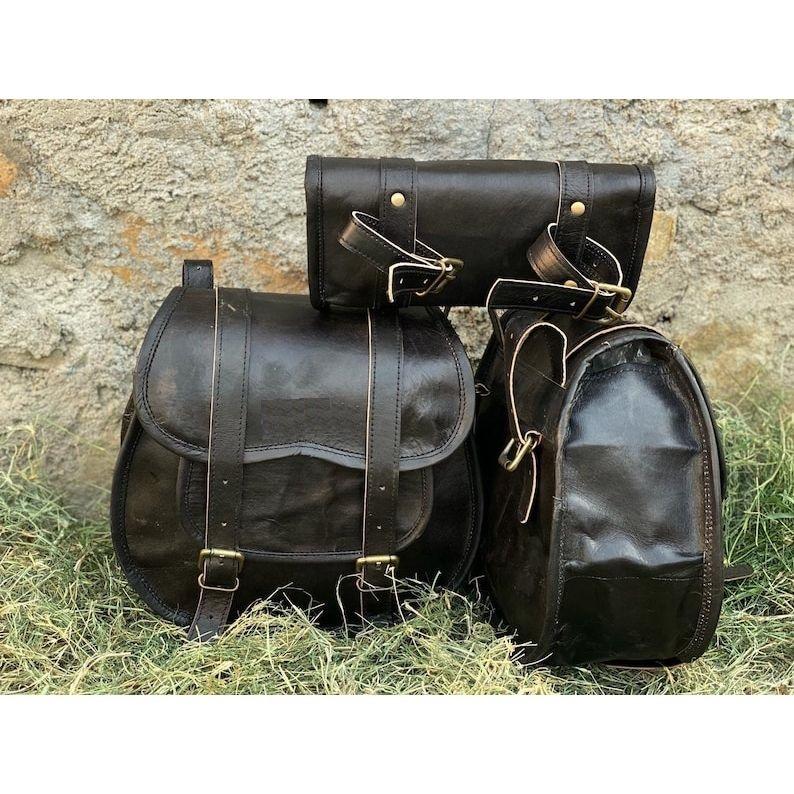 Δερμάτινο Saddlebags Θήκη μοτοσικλέτας Μαύρη Three Bags Panniers Saddle Bags For Sportscasters σετ με τρεις τσάντες