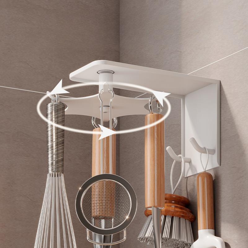 360° Rotation Kitchen Cooking Tool Storage Rack Punch-Free Wall Mounted Metal Drain Holders Home Kitchenware Organization Shelf