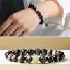 Natural obsidian bracelet, silver obsidian bracelet for women and men, black crystal, black silver obsidian, Hetian jade Buddha bead bracelet