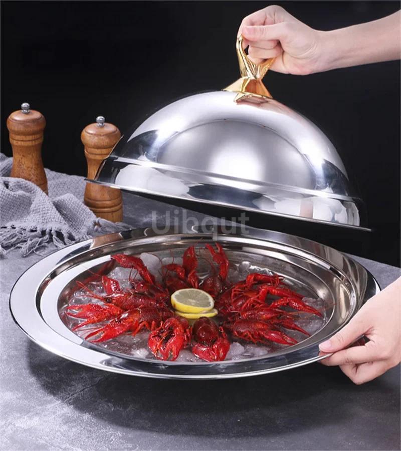 Big Dinner Dessert Plate with Lid Salad Plate Dinnerware Seafood Lobster Serving Dish Round Plate with Dome Cover Steak Tray