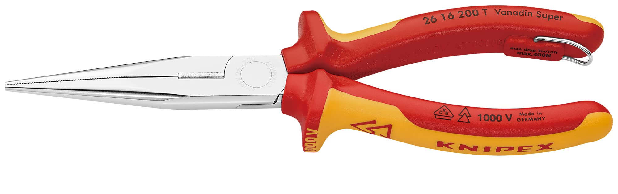 

KNIPEX Insulated Long Nose Pliers with Drop Protection (Black) 2616-200TBK