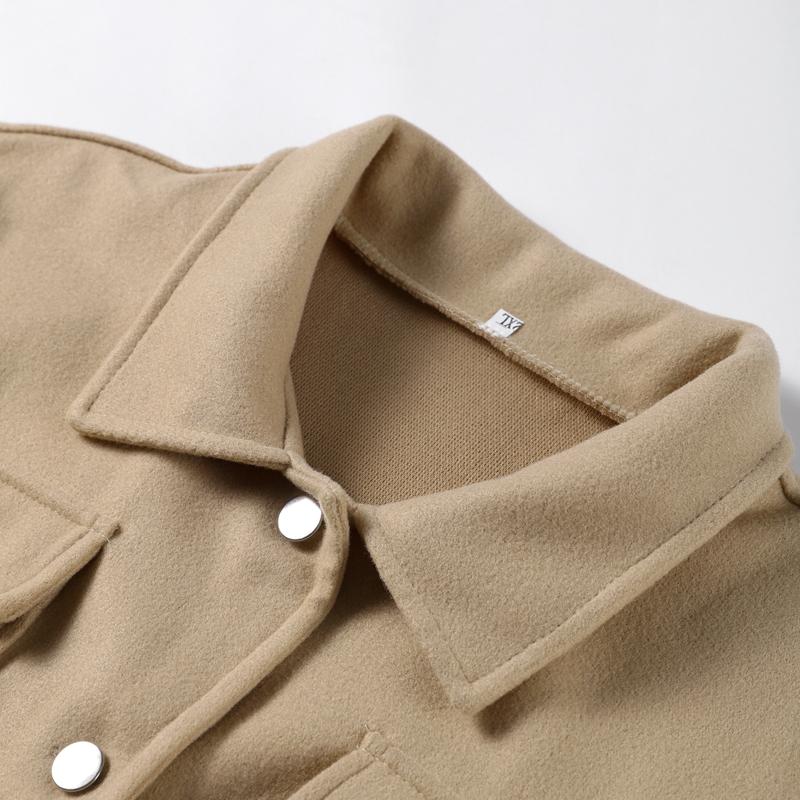 Women's Pocket Fashion Commuter Solid Color Coat Polo Collar Single-breasted Woolen Jacket Vintage Thicked Overcoat