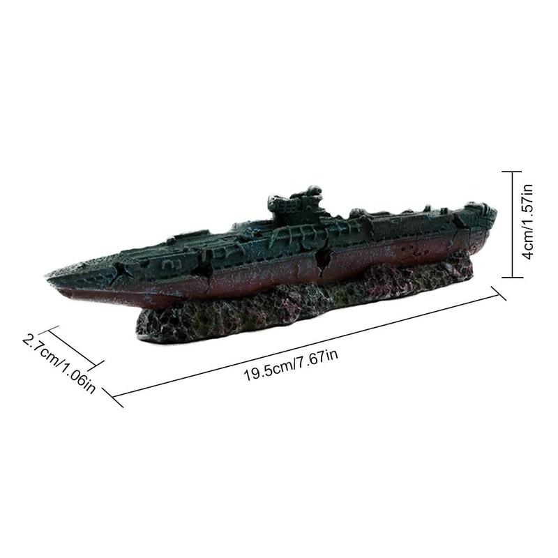 Aquarium Fish Tank Landscaping Simulation Resin Shipwreck Warship Submarine Model Dilapidated Sea War Wreck Hiding House Light Grey