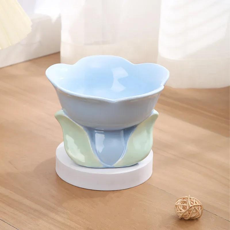 Elevated Pet Ceramic Feeding Cats Drinking Raised Eating Dogs Products Puppy Flower Bowl Feeders Non-slip Cat Small Supplies