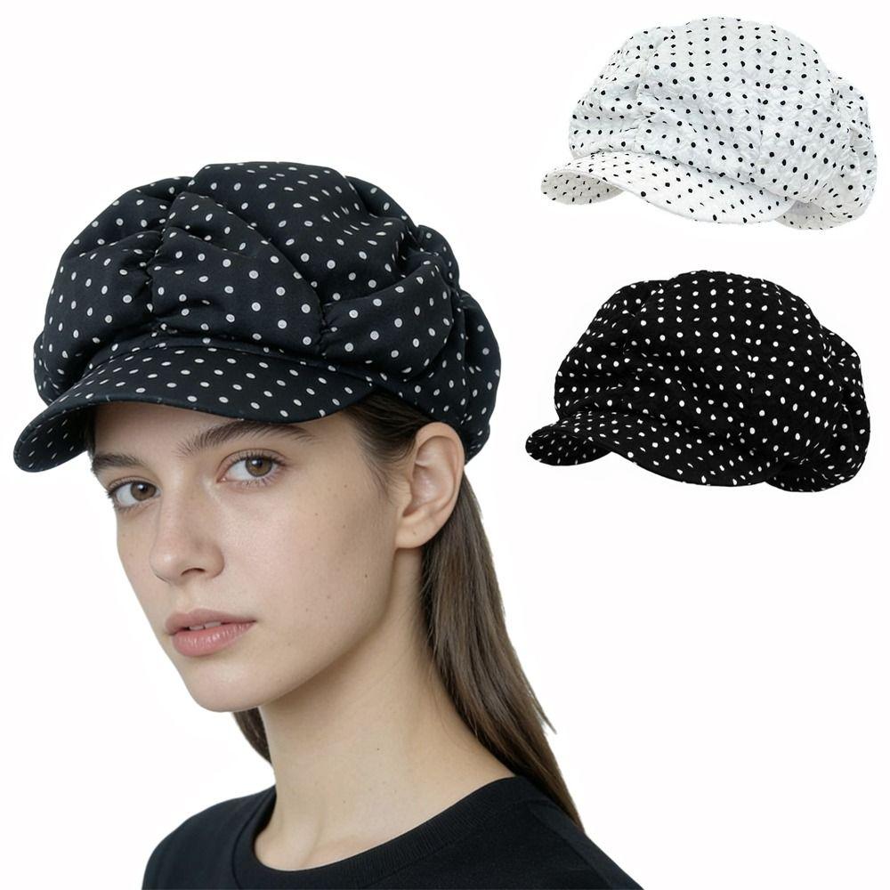 Versatile Oversized Cloud Hat Polka Dot Print Beret Y2K Mushroom Cap for Women